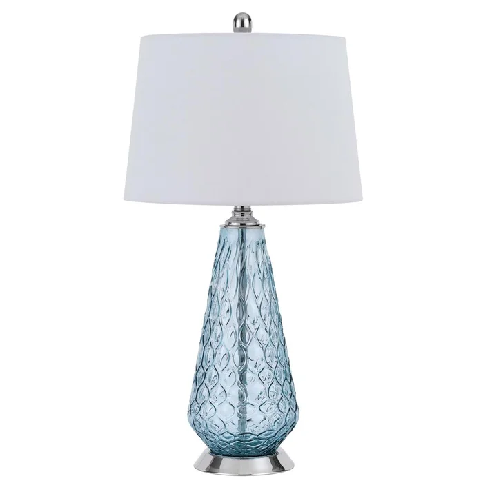 150W 3 Way Mayfield Glass Table Lamp With Hardback Taper Drum Fabric Shade By Cal Lighting – Aqua Blue