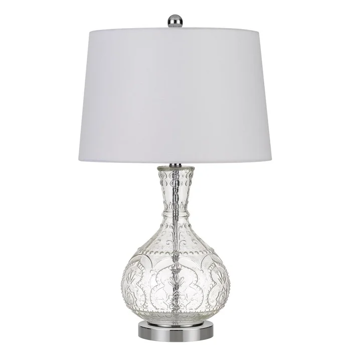 150W Nador Glass Table Lamp With Taper Drum Hardback Fabric Shade By C