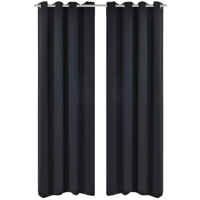 2 pcs Black Blackout Curtains with Metal Rings 135 x 245 cm