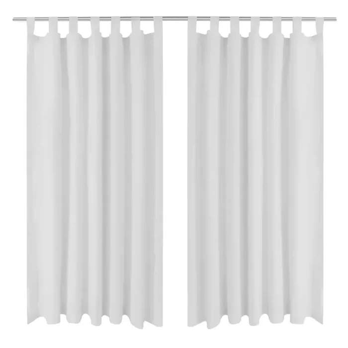 2 pcs White Micro-Satin Curtains with Loops 140 x 175 cm