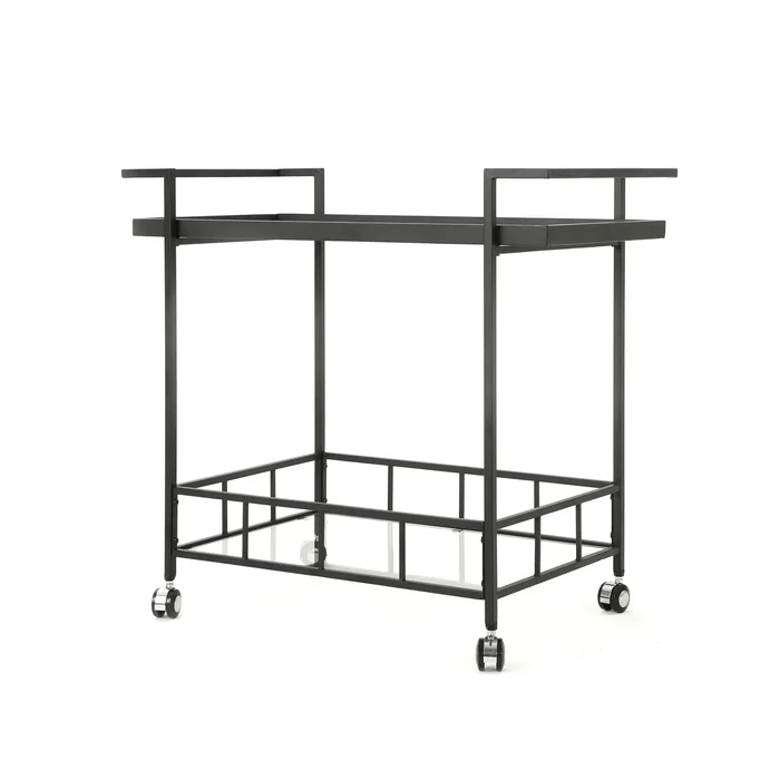2 Tier Bar Cart, Utility Cart, Rolling Serving Cart, Kitchen Cart With Storage Shelves – Black