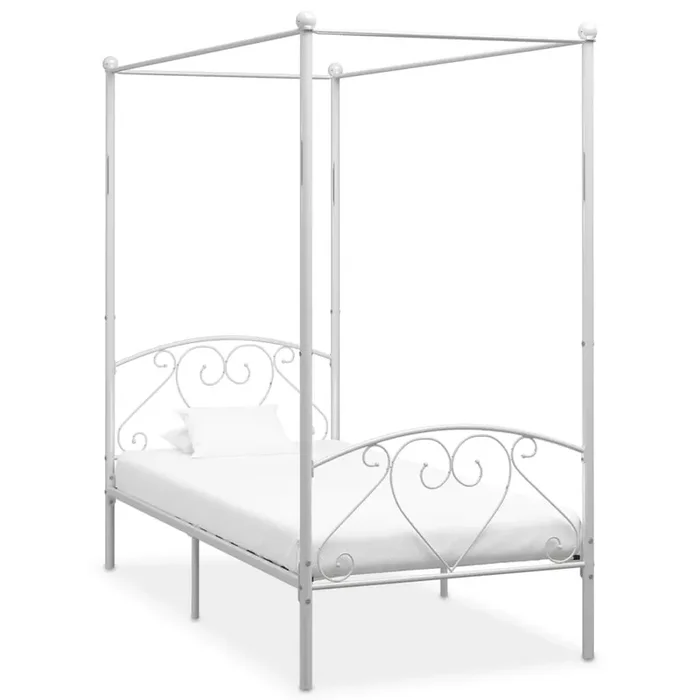 284426 vidaXL Canopy Bed Frame without Mattress White Metal 90×200 cm