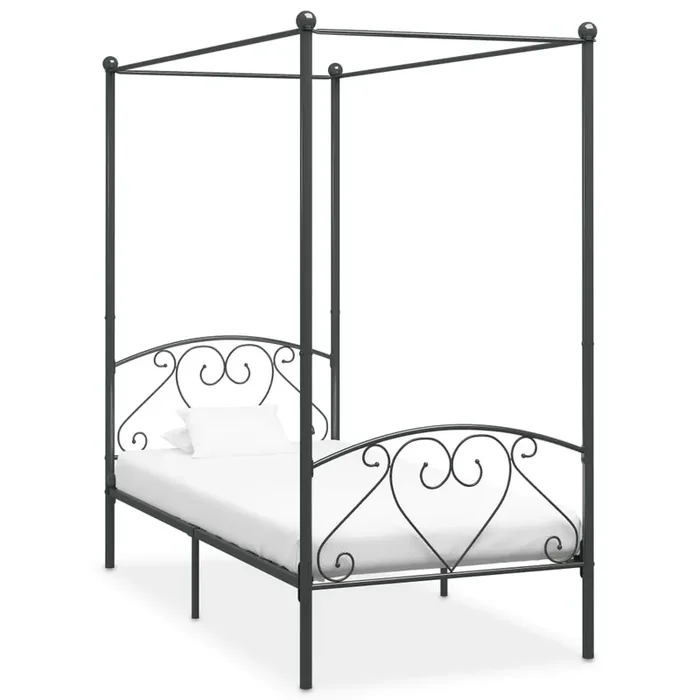284442 vidaXL Canopy Bed Frame without Mattress Grey Metal 120×200 cm