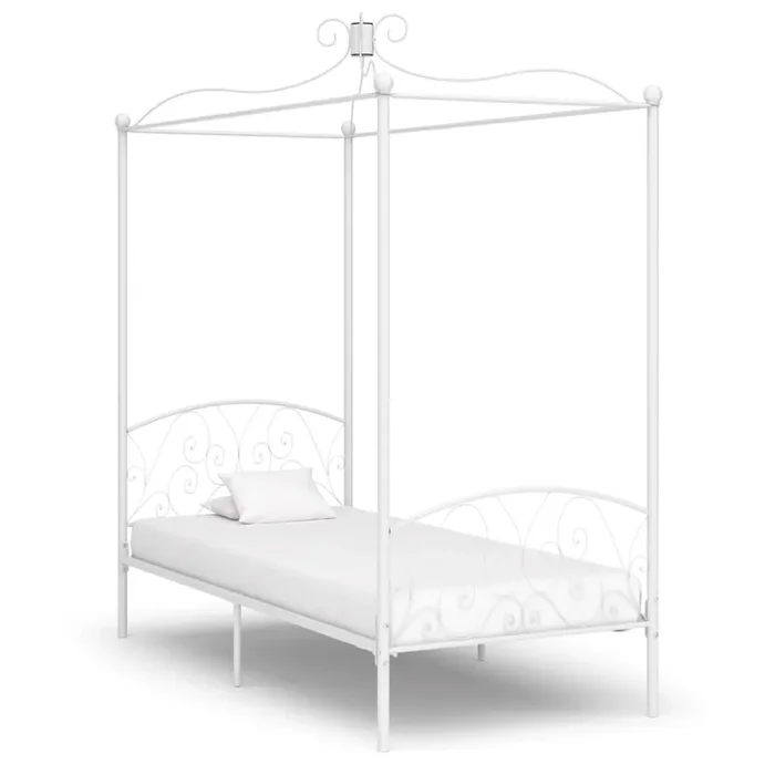 284469 vidaXL Canopy Bed Frame without Mattress White Metal 100×200 cm