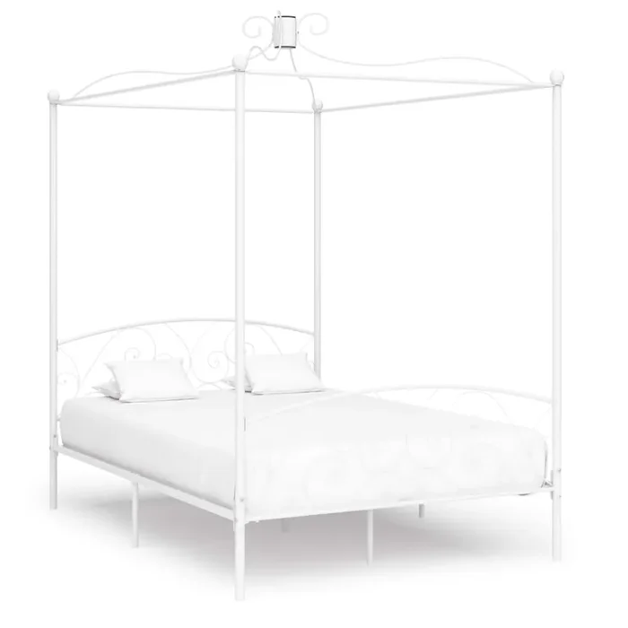 284470 vidaXL Canopy Bed Frame without Mattress White Metal 120×200 cm