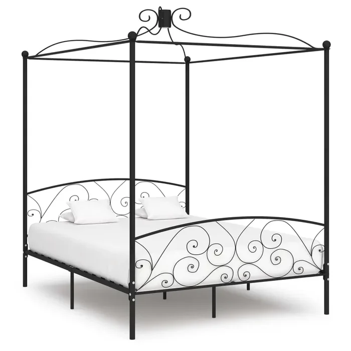 284479 vidaXL Canopy Bed Frame without Mattress Black Metal 180×200 cm Super King