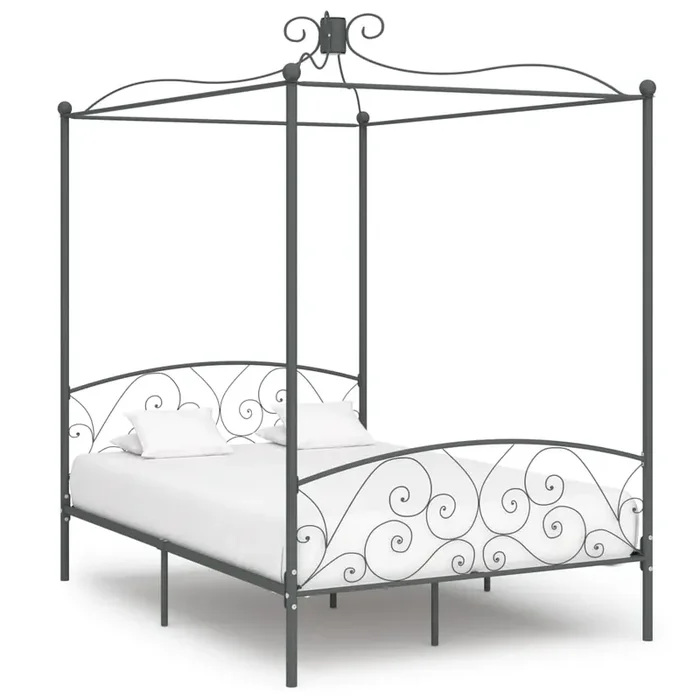 284483 vidaXL Canopy Bed Frame without Mattress Grey Metal 140×200 cm
