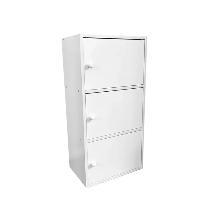 3 Door Storage Utility Cabinet Entryway Living Room Garage Hallway Bathroom Knob Handle – White