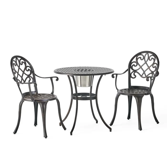 3 Piece Outdoor Aluminium Cast Bistro Set With Ice Bucket – Copper