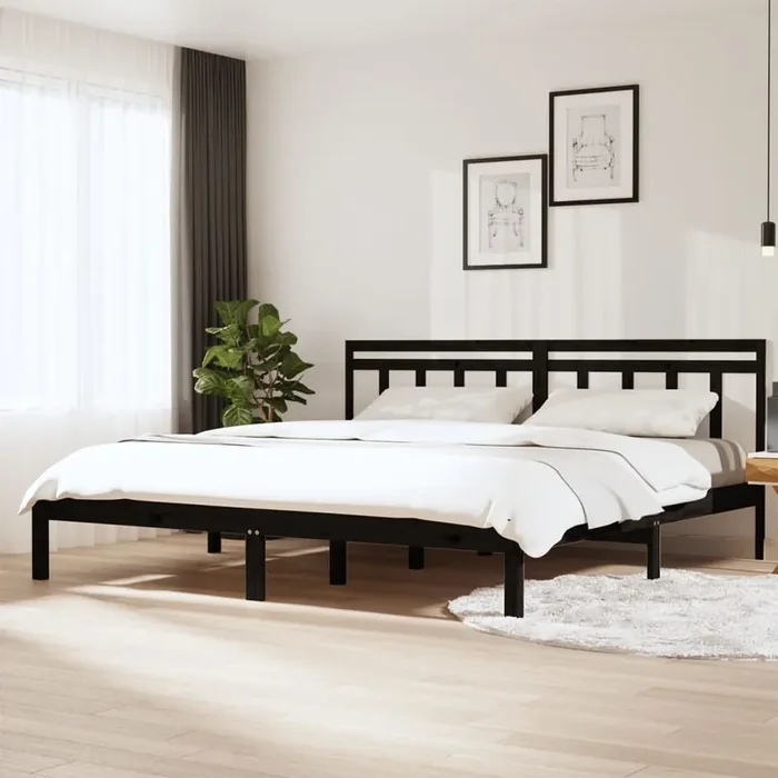 3100613 vidaXL Bed Frame without Mattress Black Solid Wood 200×200 cm (810041+814118)