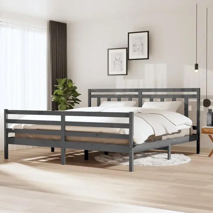 3100676 vidaXL Bed Frame without Mattress Grey Solid Wood 200×200 cm (810452+814116)
