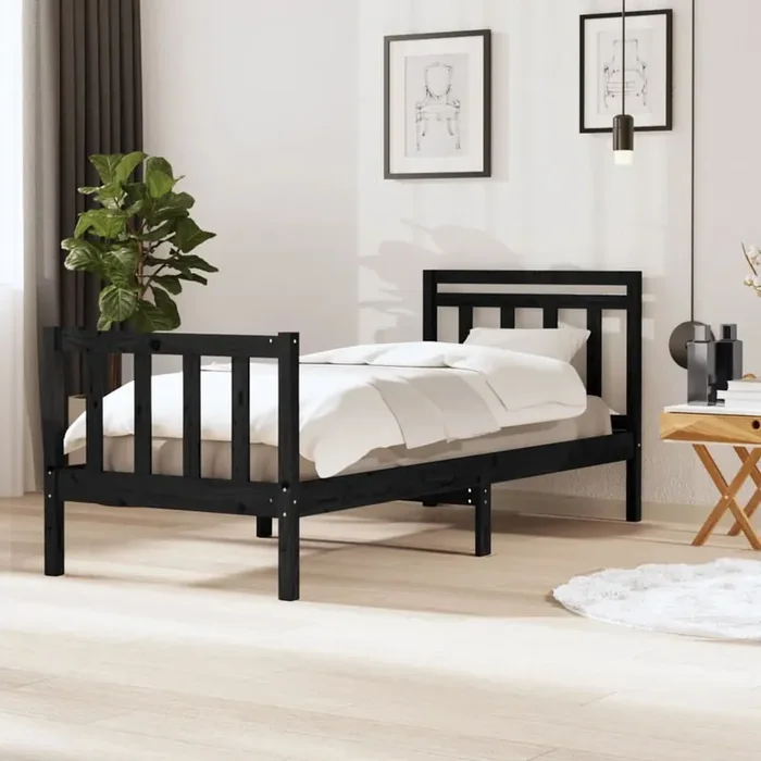 3100952 vidaXL Bed Frame without Mattress Black Solid Wood 100×200 cm (810076+814083)