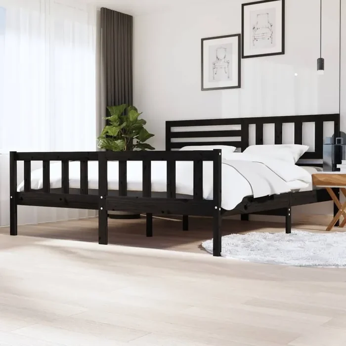 3101177 vidaXL Bed Frame without Mattress Black Solid Wood 200×200 cm (810106+814168)