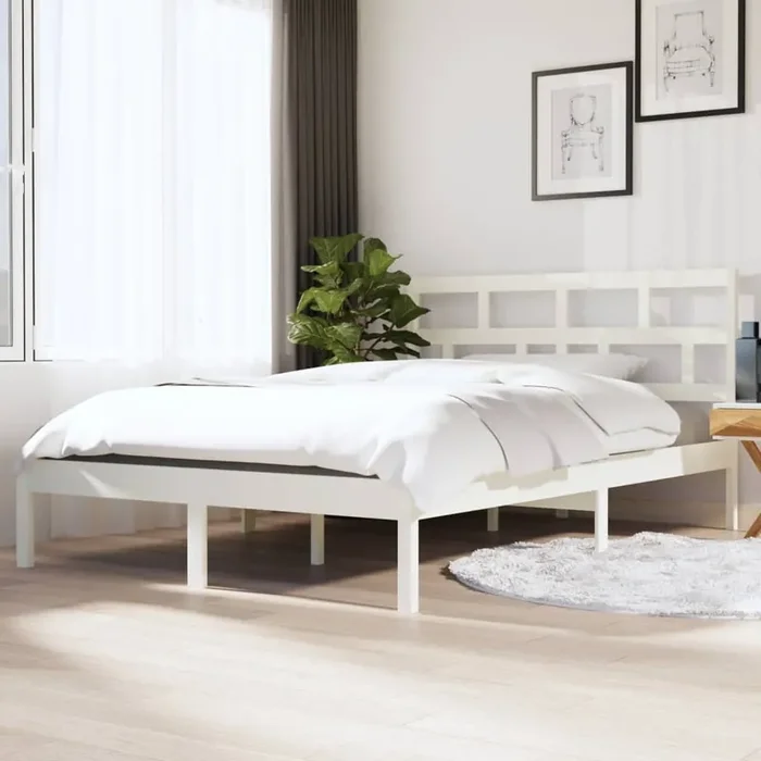 3101199 vidaXL Bed Frame without Mattress White Solid Wood 140×190 cm (809998+814195)