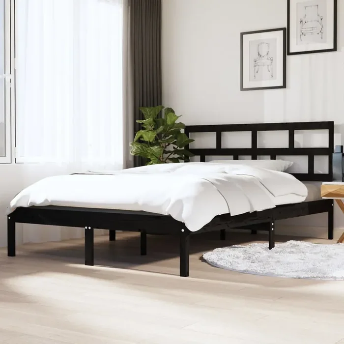 3101202 vidaXL Bed Frame without Mattress Black Solid Wood 140×190 cm (810001+814198)