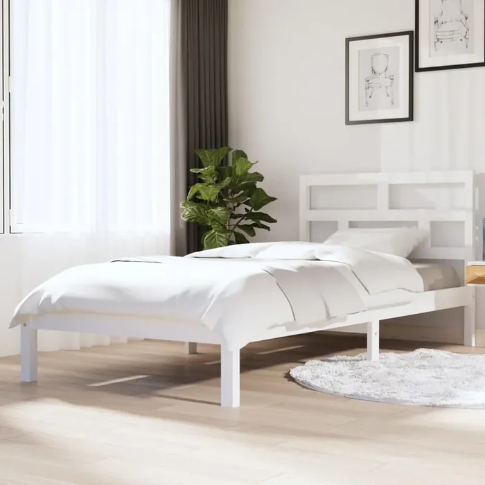 3101204 vidaXL Bed Frame without Mattress White Solid Wood 90×200 cm (810003+814175)