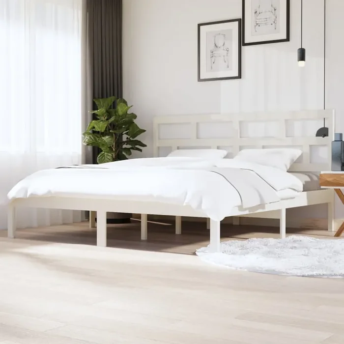 3101239 vidaXL Bed Frame without Mattress White Solid Wood Pine 200×200 cm (810038+814215)