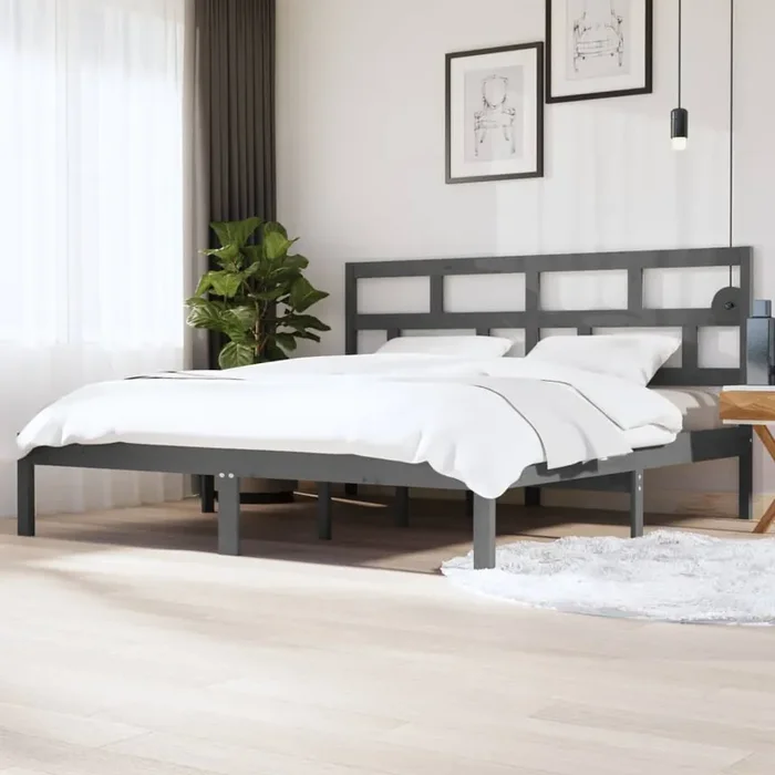 3101240 vidaXL Bed Frame without Mattress Grey Solid Wood Pine 200×200 cm (810039+814216)
