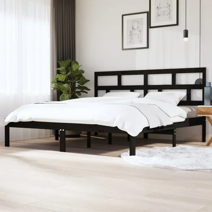 3101242 vidaXL Bed Frame without Mattress Black Solid Wood Pine 200×200 cm (810041+814218)