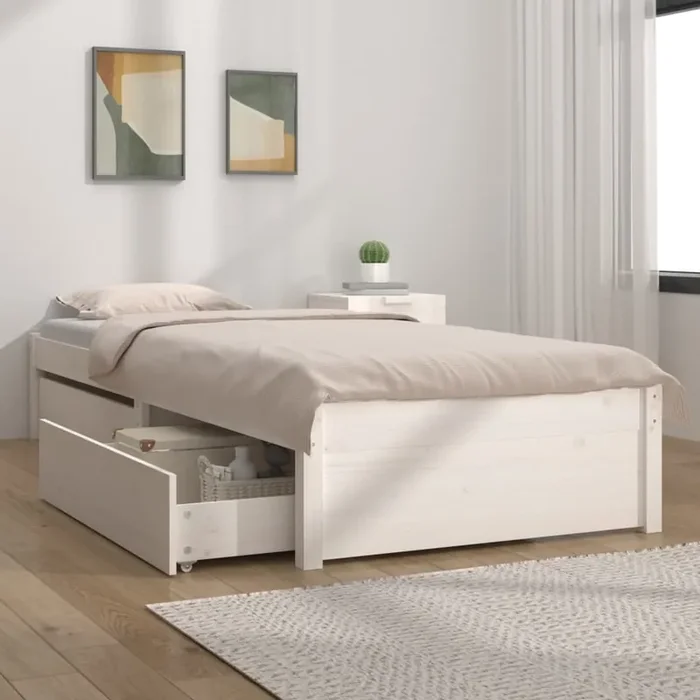 3103464 vidaXL Bed Frame without Mattress with Drawers White 90×200 cm (814935+814985)