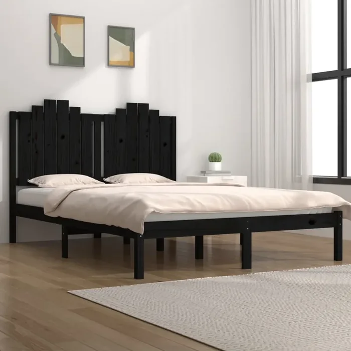 3103802 vidaXL Bed Frame without Mattress Black Solid Wood 200×200 cm (810041+818494)