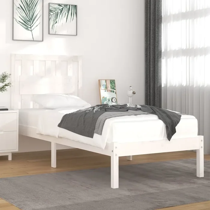 3103919 vidaXL Bed Frame without Mattress White Solid Wood 90×200 cm (810003+818551)