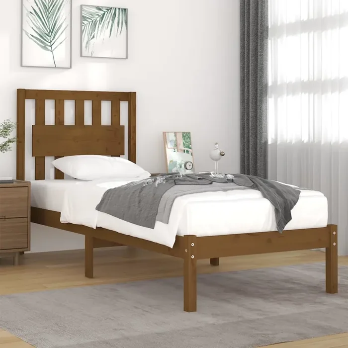 3103926 vidaXL Bed Frame without Mattress Honey Brown Solid Wood 100×200 cm (810010+818558)