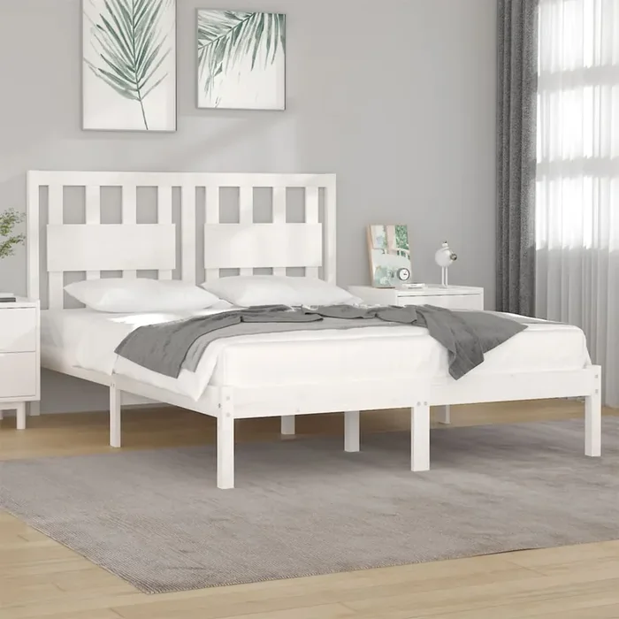 3103944 vidaXL Bed Frame without Mattress White Solid Wood Pine 160×200 cm (810028+818581)