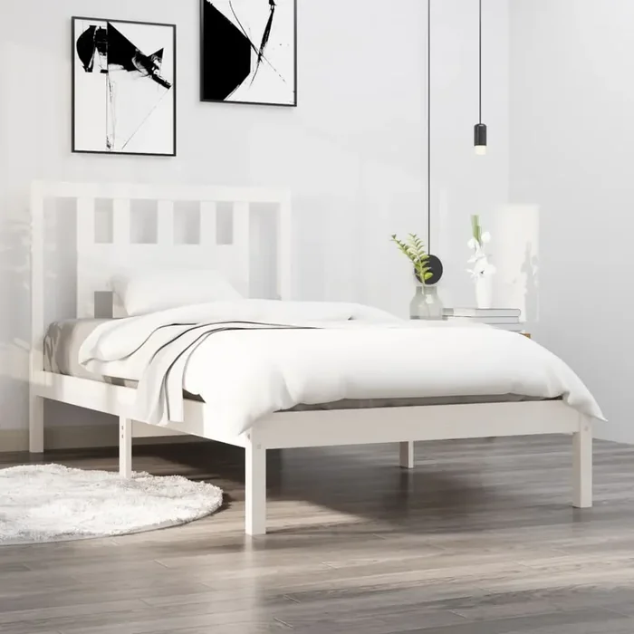 3104049 vidaXL Bed Frame without Mattress White Solid Wood 90×200 cm (810003+818651)
