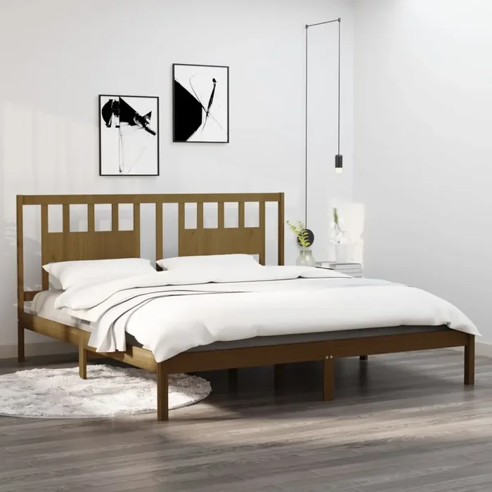 3104086 vidaXL Bed Frame without Mattress Honey Brown Solid Wood 200×200 cm (810040+818693)