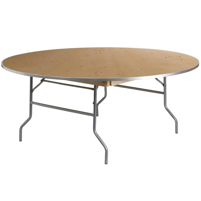 6-Foot Round Heavy Duty Birchwood Folding Banquet Table With Metal Edges By Flash Furniture – Natural