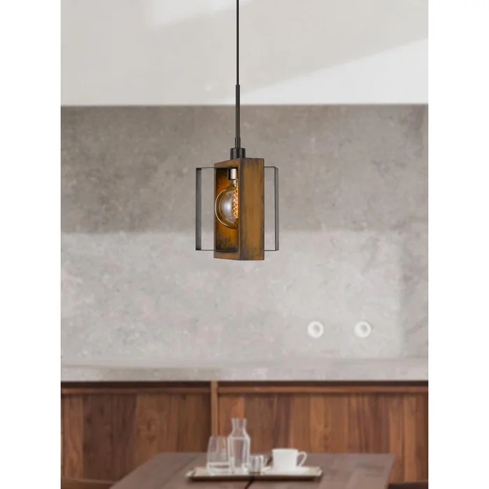 60W Agrigento Pine Wood/Metal Mini Pendant Fixture (Edison Bulb Included), Wood/Black By Cal Lighting – Wood/Black