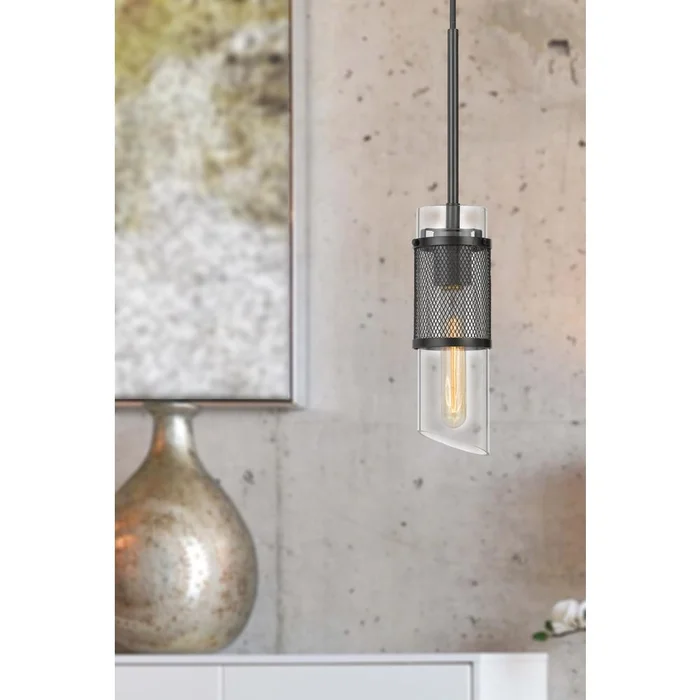 60W Savona Double Layer Glass/Metal Mini Pendant With Mesh Metal Shade. (Edison Bulb Not Included), Black By Cal Lighting – Black