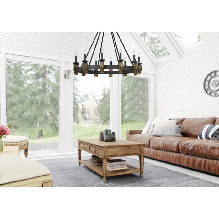 60W X 12 Cruz Metal/Wood Chandelier By Cal Lighting – Bronze/Wood