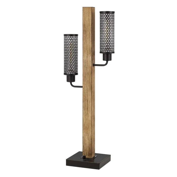 60W X 2 Lenox Lantern Style Rubber Wood / Metal Table Lamp With Mesh Metal Shades By Cal Lighting – Light Oak