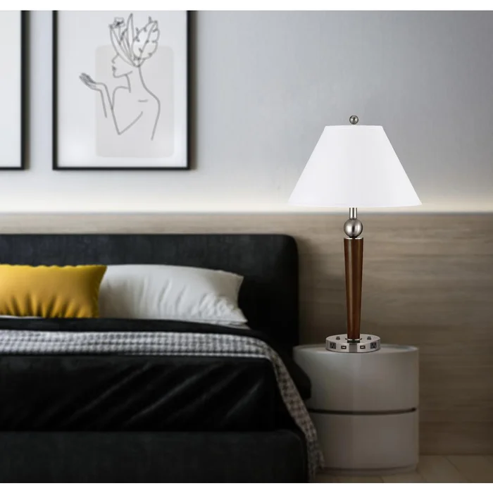 60W X 2 Metal Night Stand Lamp With 2 Usb And 2 Power Outlets, On Off Rocker Base Switch, La8005Ns7Rbs By Cal Lighting – Espresso/Brushed Steel