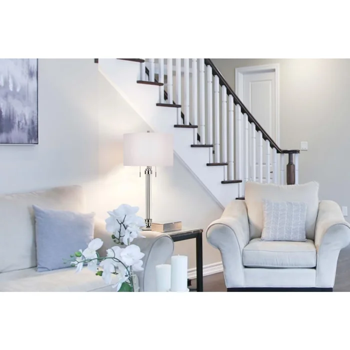 60W X 2 Montilla Metal/Acrylic Table Lamp With Fabric Shade By Cal Lighting – Brushed Steel