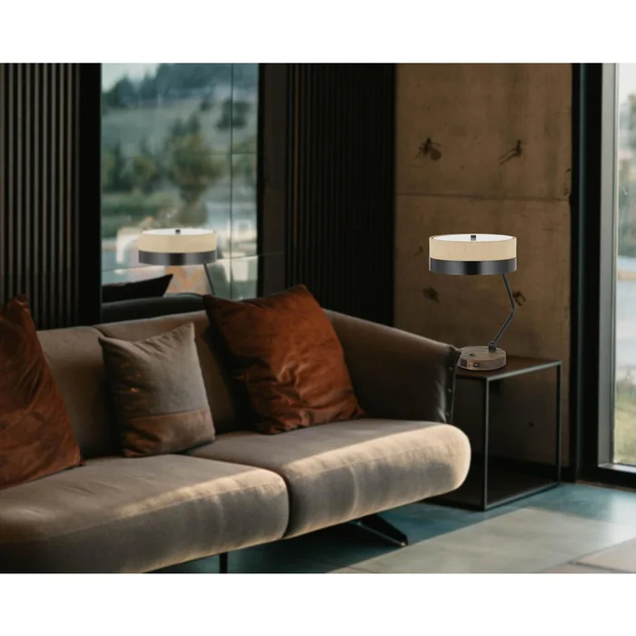 60W X 2 Parson Metal/Wood Desk Lamp With Metal/Fabric Shade With 2 Usb Ports By Cal Lighting – Wood/Black