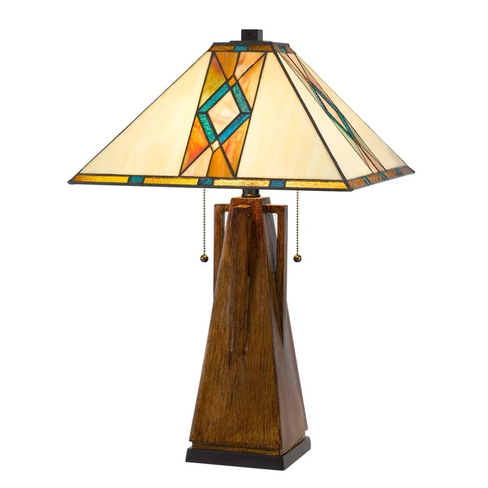 60W X 2 Tiffany Table Lamp W/ Pull Chain Switch With Resin Lamp Body By Cal Lighting – Tiffany