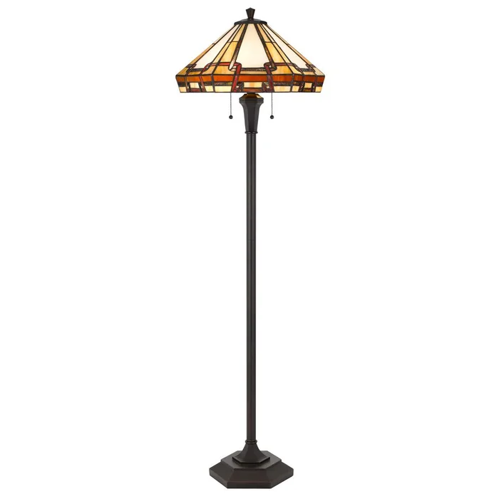60W X 2 Tiffany Table Lamp With Pull Chain Switch With Metal And Resin Lamp Body By Cal Lighting – Tiffany
