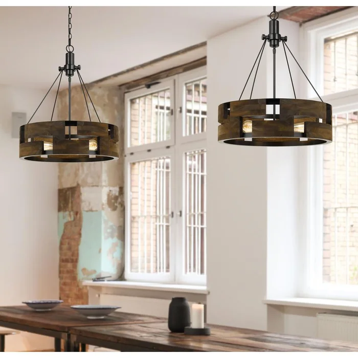 60W X 3 Bradford Metal And Wood Chandelier (Edison Bulbs Not Included) By Cal Lighting – Smoky Wood