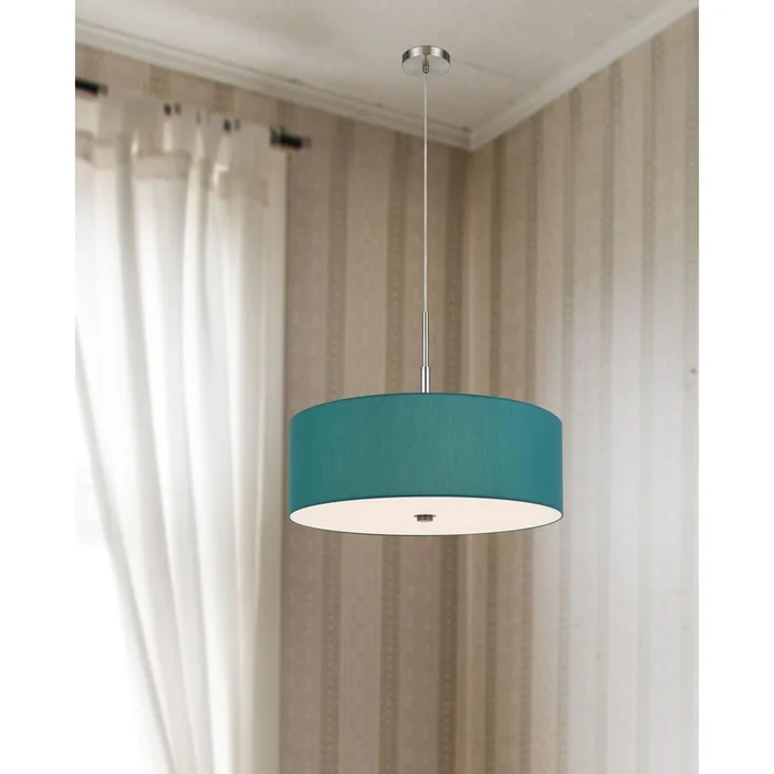 60W X 4 Lonoke Pendant Fixture With Hardback Drum Shade, Aqua Blue By Cal Lighting – Aqua blue