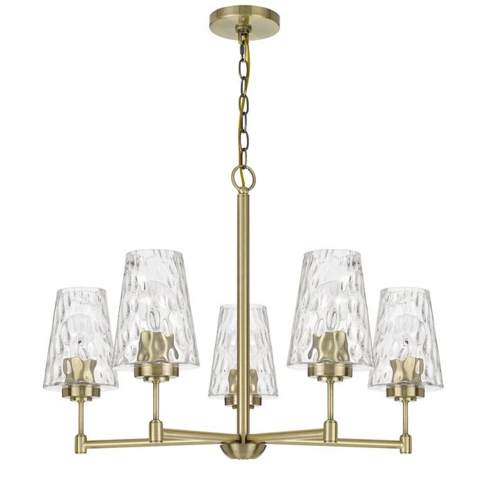 60W X 5 Crestwood Metal Chandelier With Textured Glass Shades, Antique Brass By Cal Lighting – Antique Brass