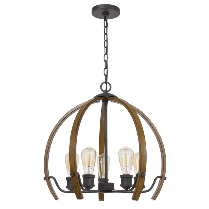 60W X 5 Riverton Metal Chandelier By Cal Lighting – Oak