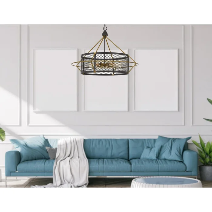 60W X 6 Caserta Metal Chandelier With Mesh Shade (Edison Bulbs Not Included) By Cal Lighting – Antique Brass/Black