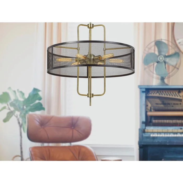 60W X 6 Leiden Metal Chandelier With Mesh Shade (Edison Bulbs Are Not