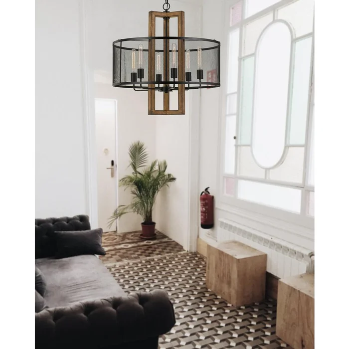 60W X 6 Monza Wood Chandelier With Mesh Shade (Edison Bulbs Not Included) By Cal Lighting – Wood