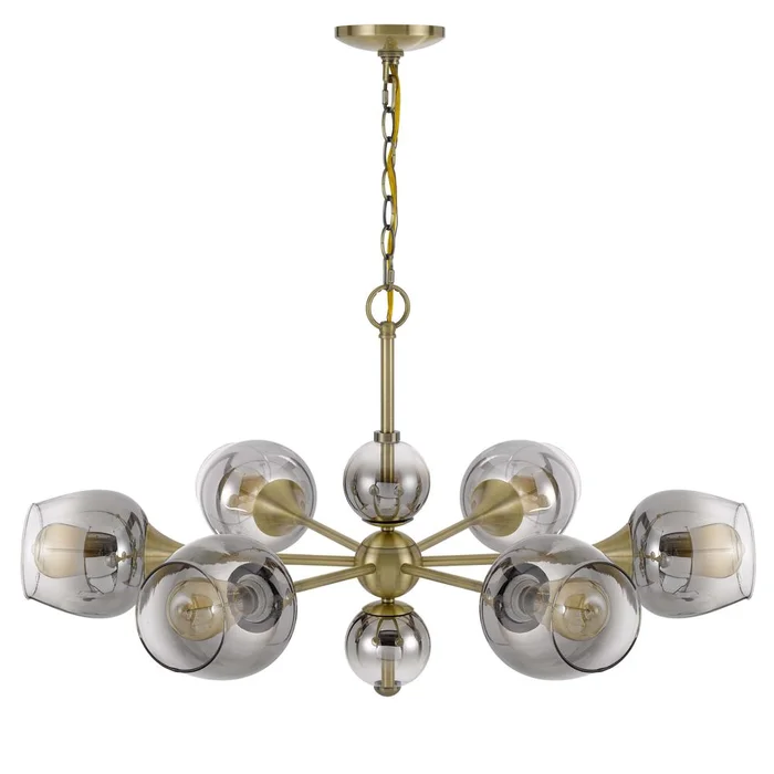 60W X 6 Pendleton Metal Chandelier With Electoral Plated Smoked Glass Shades By Cal Lighting – Antique Brass