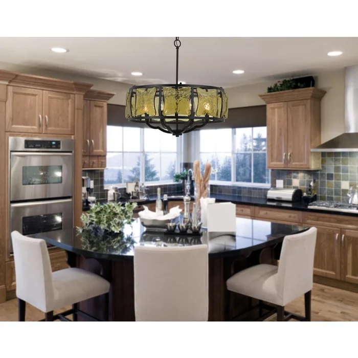 60W X 6 Revenna Forged Iron Chandelier With Hand Crafted Glass By Cal Lighting – Black