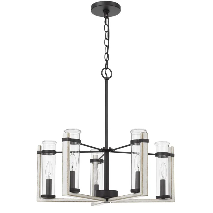60Wx 5 Olivette Metal Chandelier With Glass Shade, White Washed By Cal Lighting – White Washed